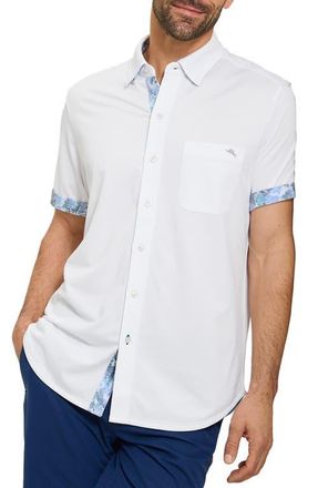 Tommy Bahama San Lucio Valega Happy Hour IslandZone Short Sleeve Cotton Blend Button-Up Shirt in White at Nordstrom, Size Xx-Large