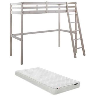 Vente-Unique Letto a soppalco 90 x 190 cm Pino massello Sbiancato + Materasso - gedeon ii
