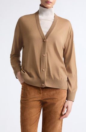 Moncler Virgin Wool Cardigan in Beige at Nordstrom, Size X-Large