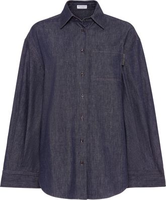 Brunello Cucinelli point-collar denim shirt - women - Cotton - M - Blue