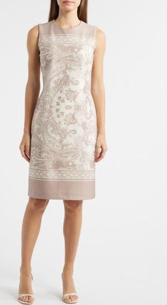 Anne Klein Scarf Print Sleeveless Sheath Dress in Latte Multi at Nordstrom, Size 10