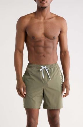 Quiksilver Tour Logo Volley Swim Trunks in Dusty Olive at Nordstrom Rack, Size X-Large