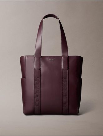 Calvin Klein Womens Logo Webbing Strap Tote Bag - Brown