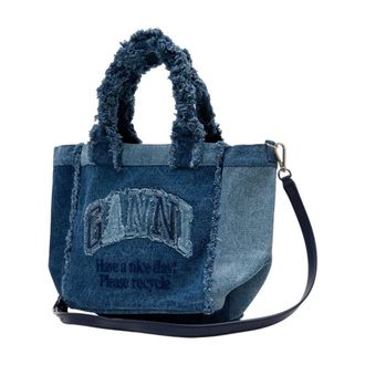 Ganni Womens Trapeze Shopper Tote Blue Cotton
