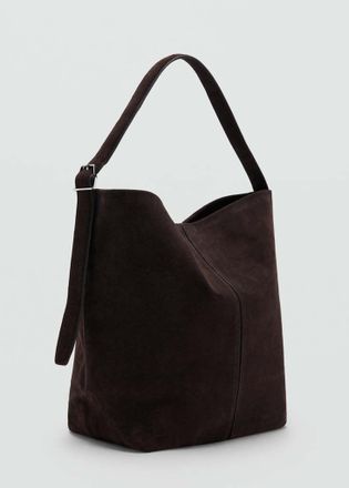 Mango Borsa grande bucket crosta di cuoio fibbia cioccolato - Donna - Taglia unica - MANGO