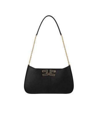 Elisabetta Franchi Structured Black Shoulder Bag With Gold Logo Detail