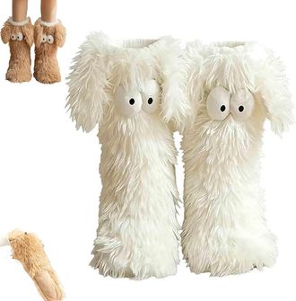 Generic Womens Winter Warm Fuzzy Non-Slip Slipper Socks with Cute Big Eyes, Cozy Socks, Warm Thick Thermal Cosy Plush Soft Fleece Home Sock, Winter Home Socks
