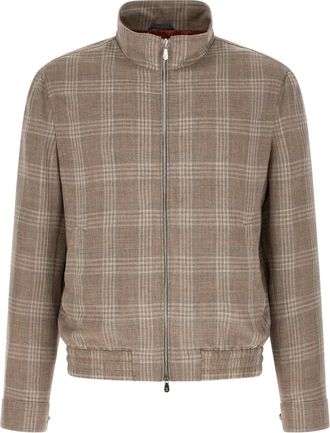 Brunello Cucinelli Tartan Buitenjack - Heren - Bomber jackets - Bruin - XL - Wol - Jassen