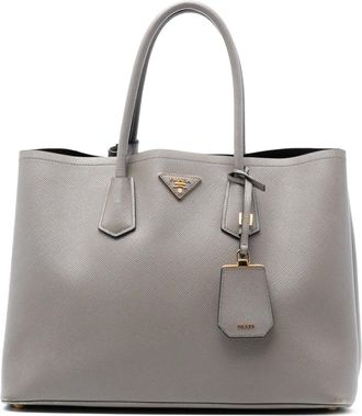 Prada 2000-2025 Large Saffiano Cuir Double satchel - Grigio