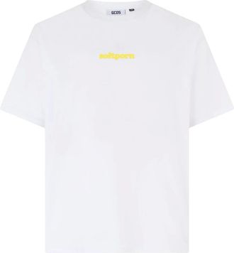 GCDS Gcds, Tops, Dames, Wit, XS, Katoen, Hotline Geborduurd T-shirt