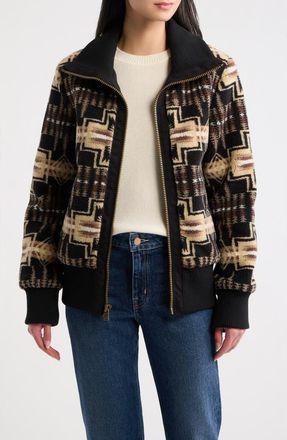 Pendleton Foxglove Fleece Bomber Jacket in Black/tan Harding at Nordstrom, Size Xx-Large