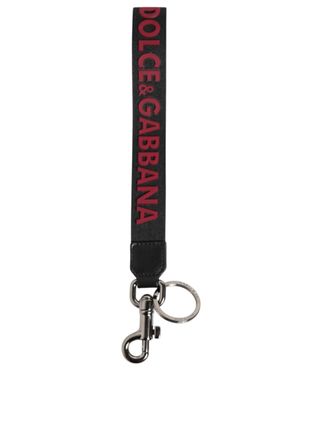 Dolce & Gabbana Black Red Dg Logo Polyester Silver Men Keychain Keyring And Real Brass Calfskin Accessory