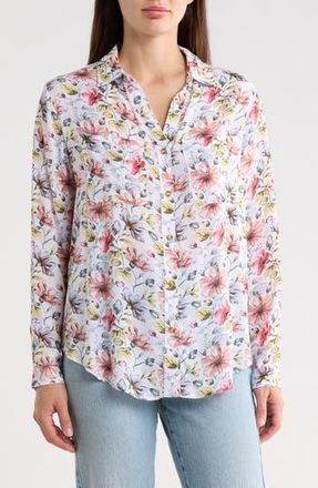 Elie Tahari Floral Button-Down Shirt in Sketched Blossoms at Nordstrom Rack, Size X-Large