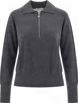 Patrizia Pepe Long-Sleeve Ribbed Zip Knit Polo Shirt