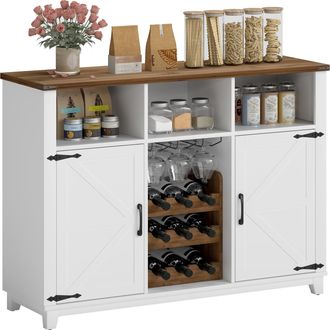 OEM Aparador De Cocina R&uacute;stico Con Estantes Ajustables Y Botellero Mueble Auxiliar Para Comedor, Sal&oacute;n 120x37x88 Cm Blanco
