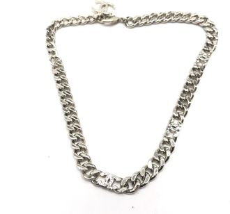 Chanel Silver Tone Curb Chain Link Womens Necklace (Pre-Owned)