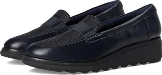 Clarks Sharon Pace Womens Flat Shoes Navy Leather : 7.5 B - Medium