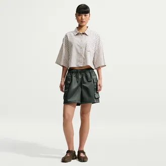 Nike Womens Nike Sportswear Loose Mid-Rise Satin Cargo Shorts in Green | IV5025-303