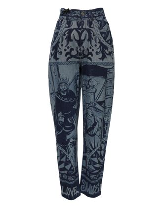 Dolce & Gabbana Womens Blue Graphic Print Tapered Denim Jeans Cotton Clothing