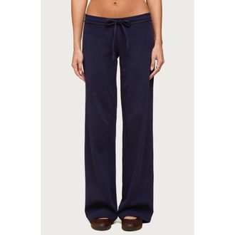 Edikted Claudia Stretch Cotton Straight Leg Drawstring Pants in Navy at Nordstrom, Size X-Large