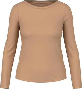 Marc Cain Shirt met zijdeboord en ronde hals - Dames - Longsleeves - Bruin - 2XL - Katoen - Tops