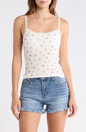 Madden Girl Printed Lace Trim Cami in Ivory Combo at Nordstrom Rack, Size X-Large