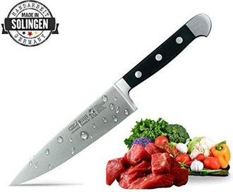 Gude G&uuml;de Solingen Cocinero Forjado, 21 Cm, Pom Negro, Alpha-cuchillo De Cocina, Doble Virola, Hecho A Mano En Alemania, Chrome Steel, Hoja: 21cm