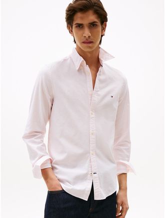 Tommy Hilfiger Mens Slim Fit Stretch Stripe Oxford Shirt - Pink - XXL