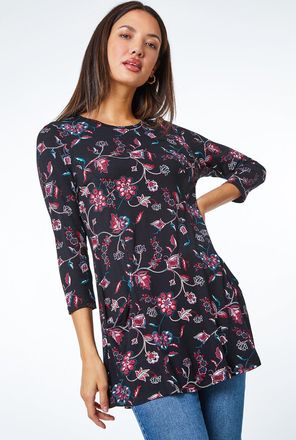 Roman Floral Print Pocket Detail Swing Top