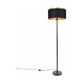 QAZQA Moderno L&aacute;mpara De Pie Moderna Negra Con Pantalla Negra Con Dorado - Simplo Acero /textil Alargada Adecuado Para Led Max. 1 X 60 Watt - Qazqa