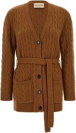 Valentino Garavani Gevlochten Kasjmier Vest - Dames - Cashmere truien - Bruin - M - Kasjmier - Truien & Vesten
