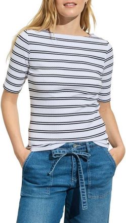 Sanctuary Boat Neck Rib Top in Chalk White/Black Stripe at Nordstrom, Size X-Large