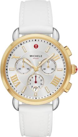 Michele Sport Sail Chronograph Watch Head with Silicone Strap, 38mm in White at Nordstrom