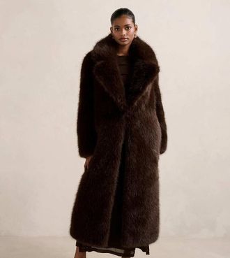Forever New cappotto lungo in pelliccia sintetica color cioccolato-Marrone