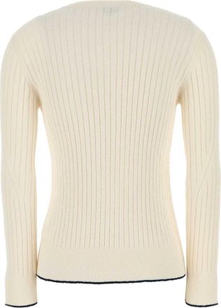 Bottega Veneta Womens English Rib Sweater White Cotton Nylon