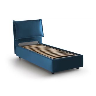 Dmora Dmora - Cama Individual Dpal, Cama Contenedor Con Revestimiento De Tela, 100% Made In Italy, Apertura Frontal, Adecuado Para Colch&oacute;n Cm 90x190, Azul