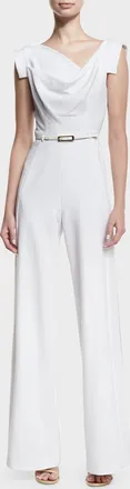 Black Halo Jackie Cap-Sleeve Belted Wide-Leg Jumpsuit