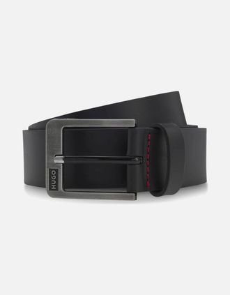 HUGO BOSS Mens HUGO Grover Mens Italian-Leather Belt with Brushed Logo Buckle - Black 001 - Size: W38