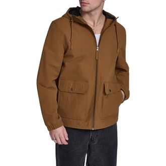 Levi's Water Resistant Hooded Nylon & Cotton Jacket in Worker Brown at Nordstrom, Size Xx-Large