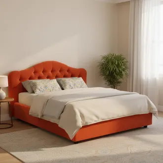 Dmora Cama Doble Aly, Desenfundable Con Contenedor, Fabricada En Italia, Tama&ntilde;o Colch&oacute;n 160x200 Cm, Naranja