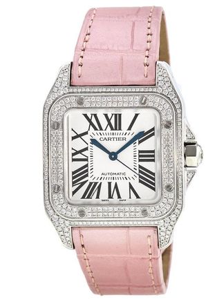 Cartier Pre-owned Cartier Santos 100 Diamond Silver Dial Ladies Watch WM501751