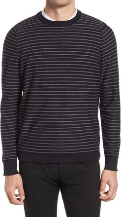 Nordstrom Mens Tech-Smart Stripe Merino Wool Blend Sweater in Navy Grey Reverse Stripe at Nordstrom, Size Large