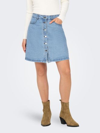 Only Jeansrock ONLY ONLFARRAH REG BOX DNM GUA, Damen, Gr. 34, blau (medium blau denim), Denim/Jeans, Obermaterial: 100% Baumwolle, unifarben, figurbetont k