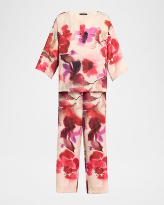 Natori Mizuki Floral-Print Charmeuse Crop Pajama Set