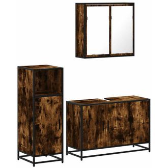 vidaXL Set De Muebles Ba&ntilde;o 3 Pzas Madera Contrachapada Roble Ahumado Vidaxl