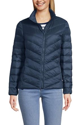 Lands End Wanderweight Ultralight Packable Chevron Quilted Down Jacket in Vintage Blue at Nordstrom, Size X-Small