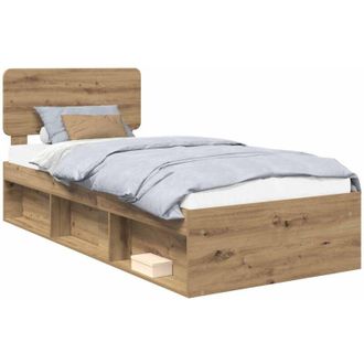 vidaXL Estructura De Cama Con Cabecera Roble Artesanal 75 X 190 Cm Vidaxl