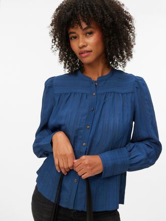 Vero Moda Hemdbluse VERO MODA VMISELLE L/S SHIRT WVN BTQ, Damen, Gr. XL, schwarz denim, Web, Obermaterial: 80% Viskose, 20% Nylon, unifarben, regular fit normal
