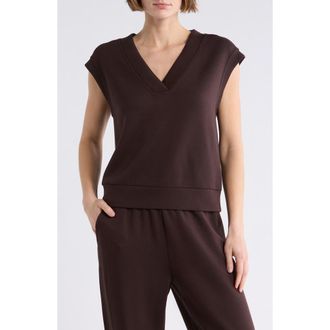 Zella Whisper V-Neck Short Sleeve Knit Top in Brown Mole at Nordstrom Rack, Size X-Large