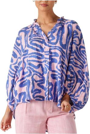 Pom Amsterdam Overhemden, Dames, Veelkleurig, M, Linnen, Waves Blouse